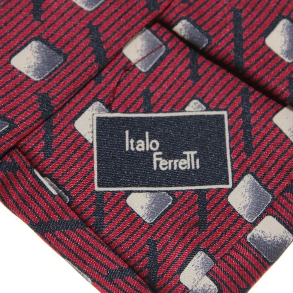 Italo Ferretti NWT Neck Tie in Red Geometric Print 100% Silk Made in Italy